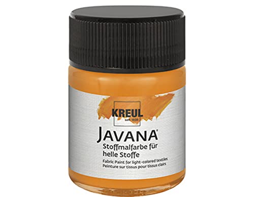 KREUL 91903 - Javana Stoffmalfarbe für helle Stoffe, 50 ml Glas in orange, geschmeidige Farbe auf Wasserbasis mit cremigem Charakter, dringt fasertief ein, waschecht nach Fixierung von Kreul