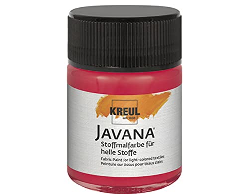 KREUL 91905 - Javana Stoffmalfarbe für helle Stoffe, 50 ml Glas in karminrot, geschmeidige Farbe auf Wasserbasis mit cremigem Charakter, dringt fasertief ein, waschecht nach Fixierung von Kreul