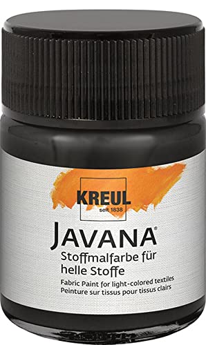KREUL 91910 - Javana Stoffmalfarbe für helle Stoffe, 50 ml Glas in schwarz, geschmeidige Farbe auf Wasserbasis mit cremigem Charakter, dringt fasertief ein, waschecht nach Fixierung von Kreul