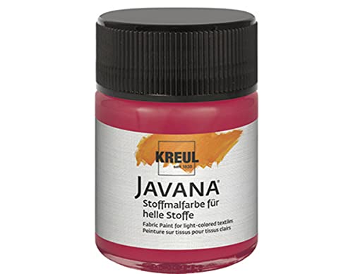 KREUL 91938 - Javana Stoffmalfarbe für helle Stoffe, 50 ml Glas in rubinrot, geschmeidige Farbe auf Wasserbasis mit cremigem Charakter, dringt fasertief ein, waschecht nach Fixierung von Kreul