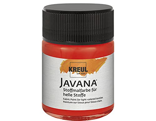 KREUL 91941 - Javana Stoffmalfarbe für helle Stoffe, 50 ml Glas in rot, geschmeidige Farbe auf Wasserbasis mit cremigem Charakter, dringt fasertief ein, waschecht nach Fixierung von Kreul