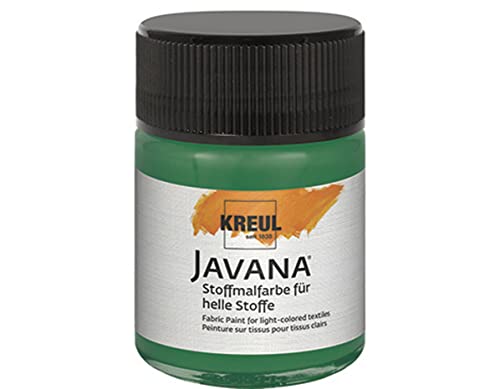 KREUL 91946 - Javana Stoffmalfarbe für helle Stoffe, 50 ml Glas in dunkelgrün, geschmeidige Farbe auf Wasserbasis mit cremigem Charakter, dringt fasertief ein, waschecht nach Fixierung von Kreul