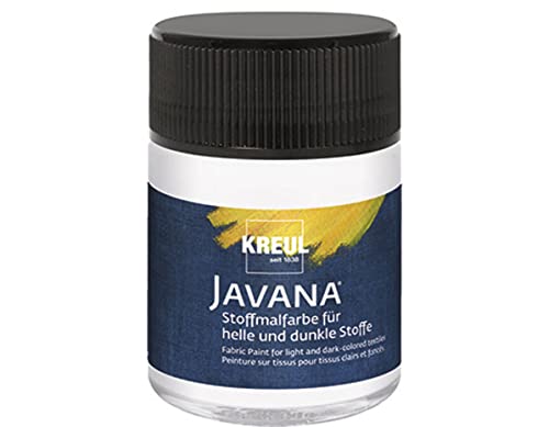 KREUL 91953 - Javana Stoffmalfarbe für helle und dunkle Stoffe, 50 ml Glas weiß, brillante Farbe auf Wasserbasis, pastoser Charakter, zum Stempeln und Schablonieren, nach Fixierung waschecht von Kreul