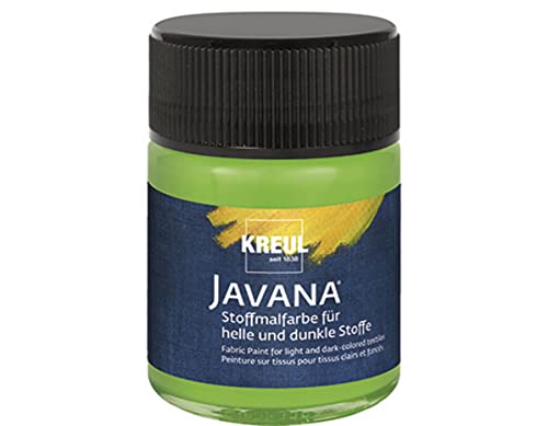 KREUL 91960 - Javana Stoffmalfarbe für helle und dunkle Stoffe, 50 ml Glas blattgrün, brillante Farbe auf Wasserbasis, pastoser Charakter, zum Stempeln und Schablonieren, nach Fixierung waschecht von Kreul