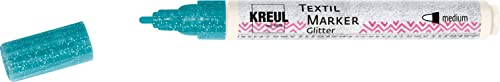 KREUL 92666 - Textil Marker Glitter medium Türkis, halbdeckender Stoffmalstift mit Glitzereffekt, Strichstärke circa 2 bis 4 mm, für helle und dunkle Stoffe, waschecht nach Fixierung von Kreul