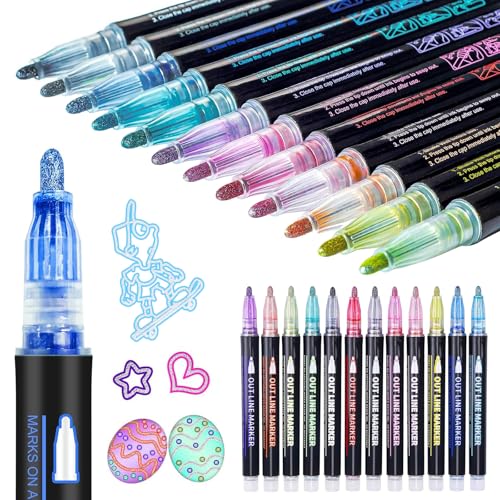 KRISFD 12 Farben Glitzerstifte Magische Stifte 2 Sets Outline Stifte Magische Stifte Supplies Paint Marker für Kunststoff Glas Holz Keramik Metallic Zauberstifte für Scrapbooking Glasstift Lackstifte KRISFD 12 Farben Glitzerstifte Magische Stifte 2 Sets Outline Stifte Magische Stifte Supplies Paint Marker für Kunststoff Glas Holz Keramik Metallic Zauberstifte für Scrapbooking Glasstift Lackstifte von KRISFD