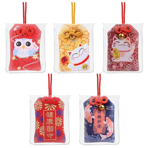 KRISFD Omamori Charms 5 Stück Glücksbringer Japanischer Omamori Glücksbringer Segen Tasche Anhänger Segen Tasche Japanisches Traditionelles Für Die Gesundheitskarriere Bildung Lieben Reichtum von KRISFD