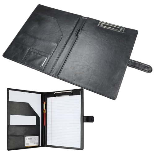 KRISMYA Professioneller Portfolio-Organizer mit Klemmbrett, Lederoptik, Padfolio, Business-Dokumentenmappe mit rechtlichem Blockhalter für A4-Briefgröße, Notizblock, Schwarz von KRISMYA