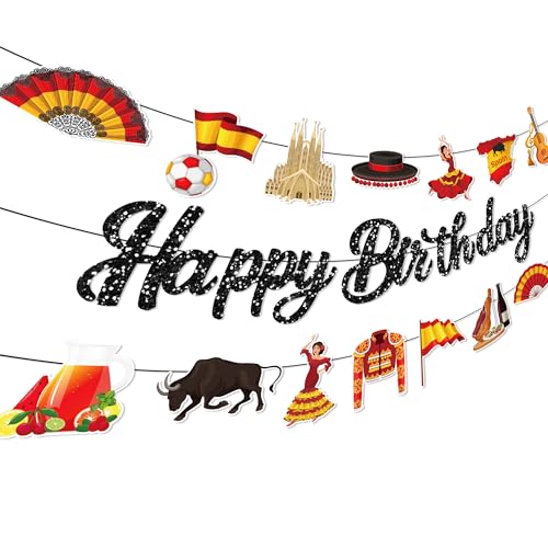 Spanisches "Happy Birthday"-Banner, Spanien-Partyschild-Dekorationen, Española-Flamenco-Mädchen-Jungen-Themen-Zubehör, Geburtstag, Kinder, 1 von KRISTIN PARADISE