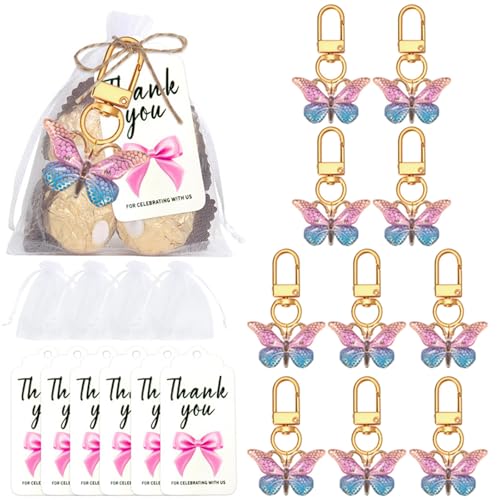 10 Sets Schmetterlings-Schlüsselanhänger, Partygeschenke mit Dankeschön-Kraftanhänger, Babyparty-Gastgeschenke und Rückgabe-Geschenke für Mädchen, Motto-Party, Geschenktüte von KRJGOERG