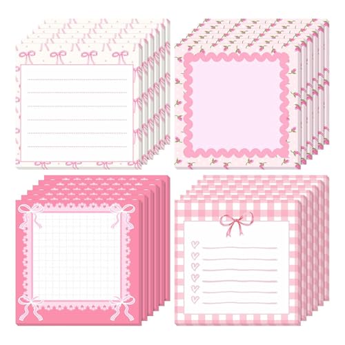 KRJGOERG 1/4 Stück rosa Schleife Creme Stil Häschen Notizbuch, Ins Style, reißbares Memo, tragbares Tagebuch mit dekorativem Papiermaterial von KRJGOERG
