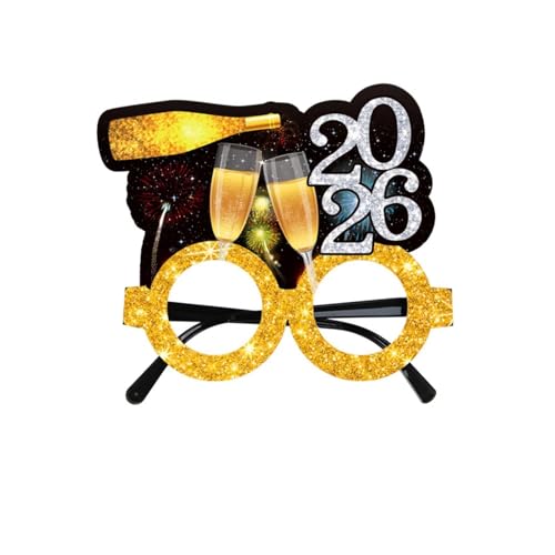 KRJGOERG 2026 Neujahr Schwarz Gold Brille, Silvester Thema Party Dekoration, Festliches Brillengestell, Geschenk für Neujahrsfeiertag von KRJGOERG