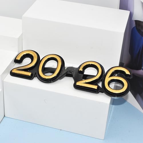 KRJGOERG 2026 Nummerbrille 2026 Happy New Year Brille Diamant Glitzer Sonnenbrille Cosplay Prop Xmas Party Dekoration Lustige Brille von KRJGOERG