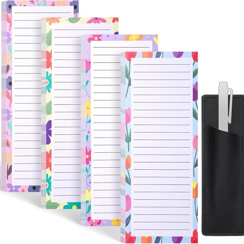 KRJGOERG Magnetischer Kühlschrank-Notizblock mit Blumenmuster, tragbar, abreißbar, Einkaufsliste, Zuhause, Küche, Büro, Planer, 4 Stück von KRJGOERG