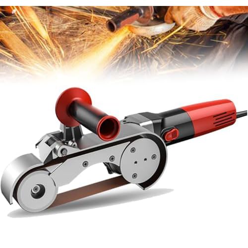 KRQDBCZ Rohrbandschleifer 1100W, 6 Variable Geschwindigkeiten, 5 Schleifbänder - ideal zum Brünieren, Finishen, Entrosten von Rohren und Schläuchen (2Roller) von KRQDBCZ