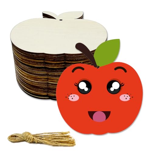 30 Stück 10,2 cm Holz-Apfelausschnitte, unlackierte Holzapfel-Hängeornamente, DIY-Apfelhandwerk, Geschenkanhänger für Zuhause, Party, Dekoration, Bastelprojekt von KRSHEMDE
