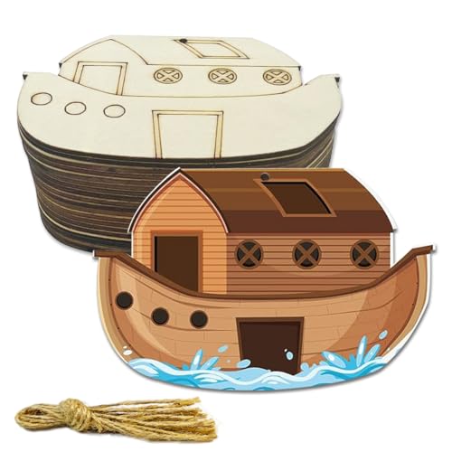 30 Stück 10,2 cm unlackierte Holzausschnitte Arche Noah, DIY Handwerk Ausschnitte, blanko Holz Arche Noah, hängende Ornamente, Geschenkanhänger für Zuhause, Party, Dekoration, Bastelprojekt von KRSHEMDE