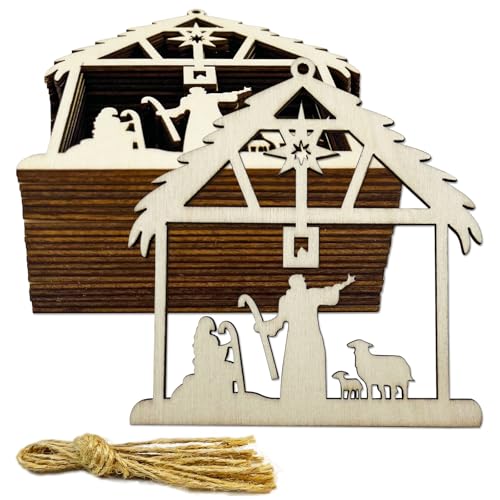 30 Stück 10,2 cm unlackierte Krippen-Holzausschnitte aus Bethlehem Krippenform, hängende Ornamente mit Loch, Hanfseile, Geschenkanhänger für Zuhause, Party, Dekoration, Bastelprojekt 30 Stück 10,2 cm unlackierte Krippen-Holzausschnitte aus Bethlehem Krippenform, hängende Ornamente mit Loch, Hanfseile, Geschenkanhänger für Zuhause, Party, Dekoration, Bastelprojekt von KRSHEMDE