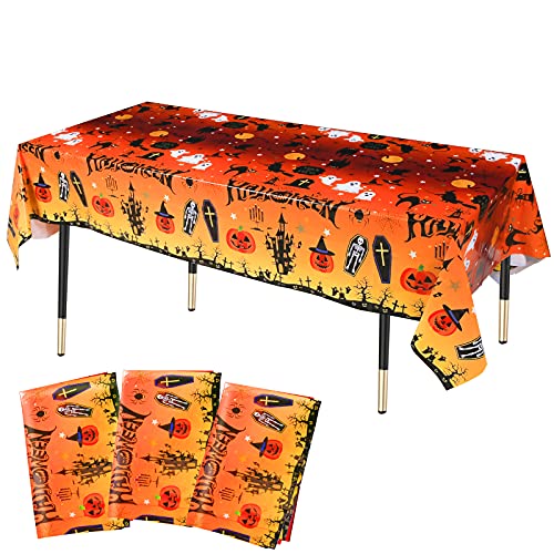 KRUCE 3 Stück orange Halloween-Party-Tischdecken, Einweg-Tischdecke, Halloween-Themen-Party-Dekoration, 220 x 130 cm von KRUCE