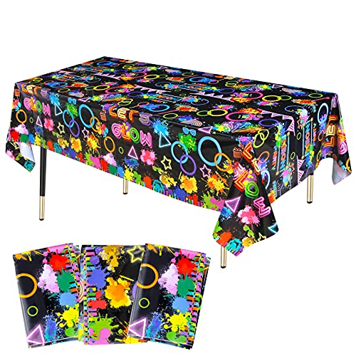 KRUCE 3er Pack Glow Kunststoff Neon Party Tischdecken,Glow Kunststoff Tischdecke,Glow Neon Thema Schwarzlicht Partydekorationen,220 * 130cm von KRUCE