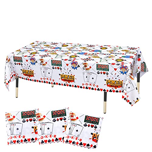 KRUCE 3er Pack Spielkarten Party Tischdecken,Casino Spielkarten Clubs Thema Kunststoff Tischdecke Partydekorationen,220 * 130cm von KRUCE