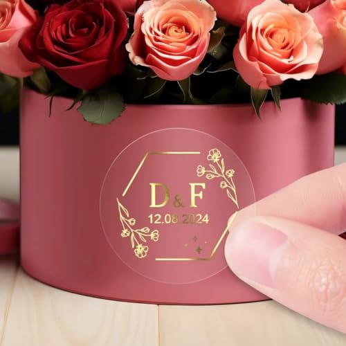 Aufkleber für Hochzeitsgeschenke, Goldfolie, Monogramm, personalisierte Hochzeitsaufkleber für Geschenke, Umschläge, Siegel, Dankesaufkleber (3,5 cm) von KRUIJHEU