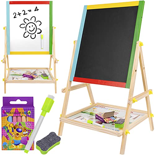 KRUZZEL Holz Kunst-Staffelei für Kinder Mit Doppelseitiger Tafel und Weißer Staffelei 8905 von KRUZZEL
