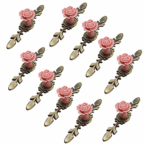 KRXSOBNV, 10 Stück Keramik-Möbelknöpfe, Durchmesser 41 mm, Rosenblume mit Bronzeplatte, Moderne Hardware-Materialien,Keramische Griffe(Pink,170mm) von KRXSOBNV