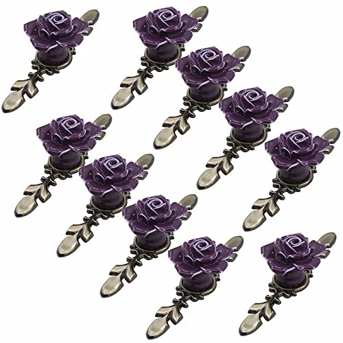 KRXSOBNV, 10 Stück Keramik-Möbelknöpfe, Durchmesser 41 mm, Rosenblume mit Bronzeplatte, Moderne Hardware-Materialien,Keramische Griffe(Purple,118mm) von KRXSOBNV