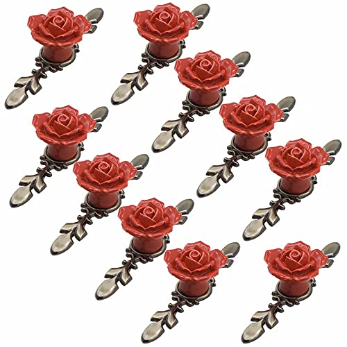 KRXSOBNV, 10 Stück Keramik-Möbelknöpfe, Durchmesser 41 mm, Rosenblume mit Bronzeplatte, Moderne Hardware-Materialien,Keramische Griffe(Red,118mm) von KRXSOBNV