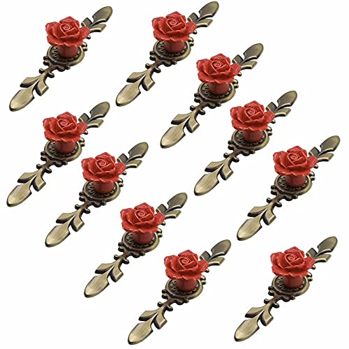 KRXSOBNV, 10 Stück Keramik-Möbelknöpfe, Durchmesser 41 mm, Rosenblume mit Bronzeplatte, Moderne Hardware-Materialien,Keramische Griffe(Red,170mm) von KRXSOBNV