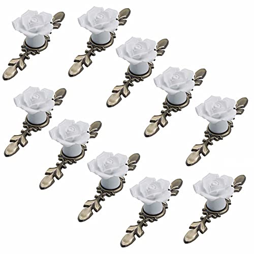 KRXSOBNV, 10 Stück Keramik-Möbelknöpfe, Durchmesser 41 mm, Rosenblume mit Bronzeplatte, Moderne Hardware-Materialien,Keramische Griffe(White,118mm) von KRXSOBNV