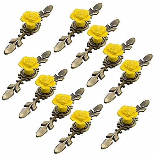 KRXSOBNV, 10 Stück Keramik-Möbelknöpfe, Durchmesser 41 mm, Rosenblume mit Bronzeplatte, Moderne Hardware-Materialien,Keramische Griffe(Yellow,170mm) von KRXSOBNV