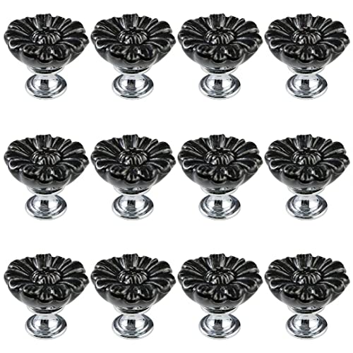 KRXSOBNV, 12 Packungen Tür-Keramikgriffe, Schrankgriffe mit Schrauben, Möbelgriffe, Hardware, Schubladenknöpfe, 32 mm Durchmesser,Keramische Griffe(Black) von KRXSOBNV