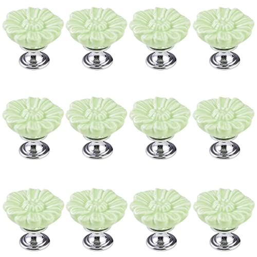 KRXSOBNV, 12 Packungen Tür-Keramikgriffe, Schrankgriffe mit Schrauben, Möbelgriffe, Hardware, Schubladenknöpfe, 32 mm Durchmesser,Keramische Griffe(Green) von KRXSOBNV