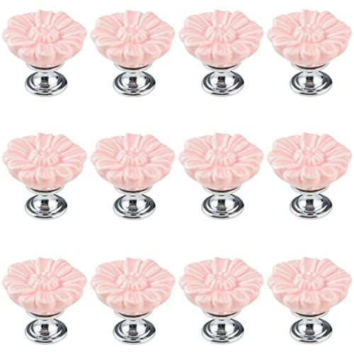 KRXSOBNV, 12 Packungen Tür-Keramikgriffe, Schrankgriffe mit Schrauben, Möbelgriffe, Hardware, Schubladenknöpfe, 32 mm Durchmesser,Keramische Griffe(Pink) von KRXSOBNV
