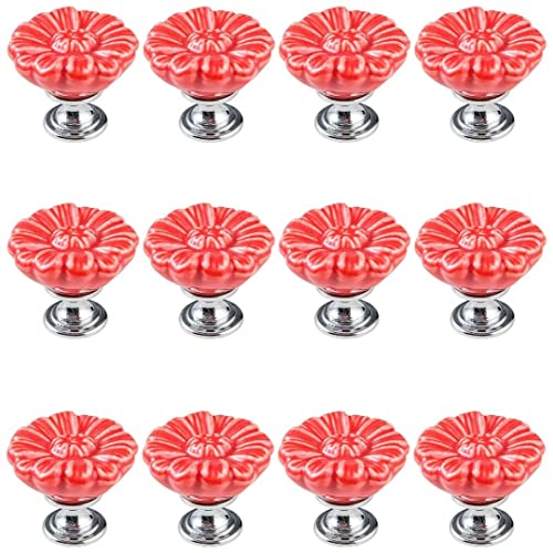 KRXSOBNV, 12 Packungen Tür-Keramikgriffe, Schrankgriffe mit Schrauben, Möbelgriffe, Hardware, Schubladenknöpfe, 32 mm Durchmesser,Keramische Griffe(Red) von KRXSOBNV