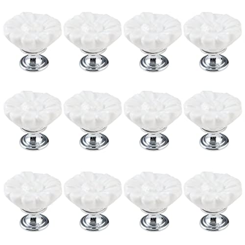 KRXSOBNV, 12 Packungen Tür-Keramikgriffe, Schrankgriffe mit Schrauben, Möbelgriffe, Hardware, Schubladenknöpfe, 32 mm Durchmesser,Keramische Griffe(White) von KRXSOBNV