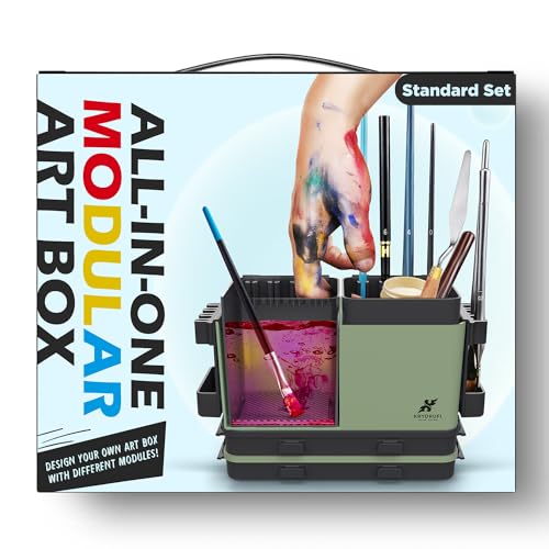 KRYDRUFI Tragbare All-in-One modulare Malstation mit Pinselreiniger und Halterungen, Nassfarbpalette mit Deckel für Miniaturmalerei und Acrylfarben KRYDRUFI Tragbare All-in-One modulare Malstation mit Pinselreiniger und Halterungen, Nassfarbpalette mit Deckel für Miniaturmalerei und Acrylfarben von KRYDRUFI