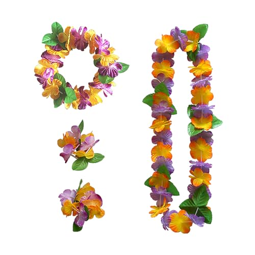 1-teiliges hawaiianisches Lei-Set, Urlaubsparty-Zubehör, hawaiianische Halskette, hawaiianisches Stirnband, hawaiianisches Armband für Cheerleading, Geburtstagsfeier, Karneval, Strandparty usw. von KRYMSON