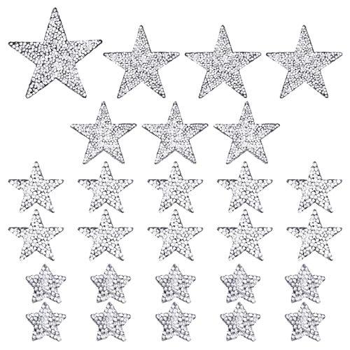27 Stück Stern-Aufbügelaufkleber, Stern-Aufnäher, aufbügelbare Kleidungsaufkleber, Stoffdekoration, aufbügelbare Stern-Abziehbilder, Stern-Kristall-Aufkleber für Kleidung, Taschen, Hüte usw. von KRYMSON