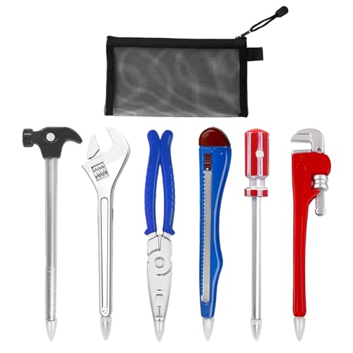 KRYMSON 6 Stück Hardware-Förmige Werkzeug-Kugelschreiber, 1 Stück Schwarze Netz-Stifttasche, Kreatives Und Personalisiertes Briefpapier, Neuartiges Werkzeugstift-Set, Kinderspielzeug KRYMSON 6 Stück Hardware-Förmige Werkzeug-Kugelschreiber, 1 Stück Schwarze Netz-Stifttasche, Kreatives Und Personalisiertes Briefpapier, Neuartiges Werkzeugstift-Set, Kinderspielzeug von KRYMSON