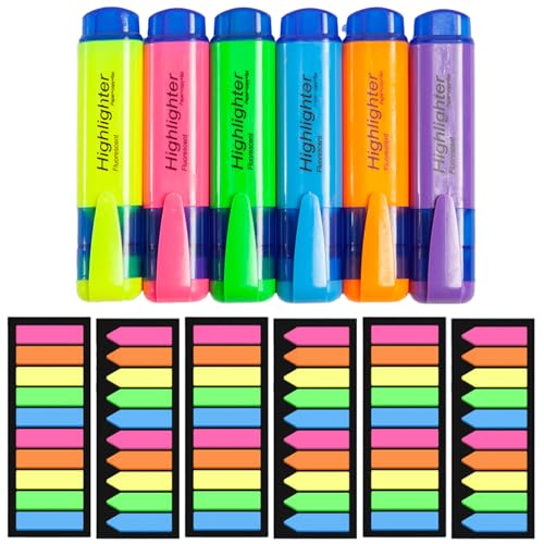 1806 Stück Post It und Textmarker Set, Haftnotizen und Markierstifte für Büro und Schule, Post It Klein und Seitenmarker Selbstklebend, 1800 Klebezettel und 6 Highlighter Pen von KRYMXAR