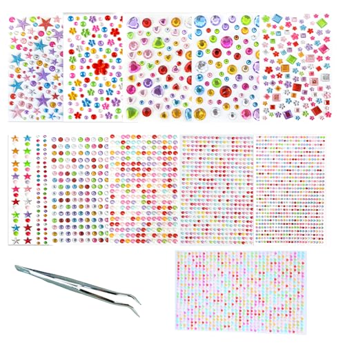 3500 Stk Selbstklebende Glitzersteine, 12 Blätter Strasssteine Selbstklebend, Strasssteine Zum Basteln Mit Pinzette, DIY Deko Für Kinder, Glitzer Sticker Für Nail Art Und Handarbeit von KRYMXAR