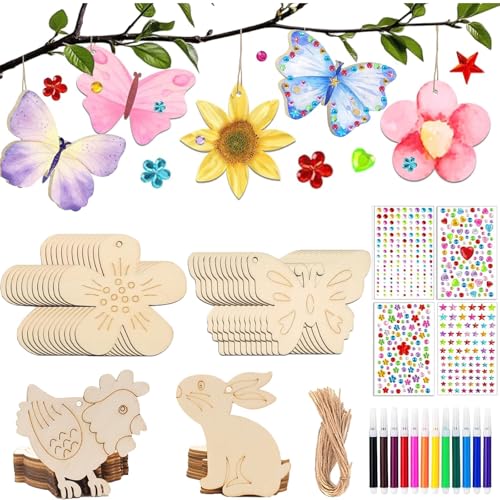 56 Stück Bastelsets Für Kinder, Basteln Kinder Schmetterling Blume Vogel Holzanhänger Zum Bemalen, Teiliges Kreativset Mit Holzfiguren Für Kindergeburtstag, Bastelideen Mit Wasserfarben Und Diamantsti 56 Stück Bastelsets Für Kinder, Basteln Kinder Schmetterling Blume Vogel Holzanhänger Zum Bemalen, Teiliges Kreativset Mit Holzfiguren Für Kindergeburtstag, Bastelideen Mit Wasserfarben Und Diamantsti von KRYMXAR