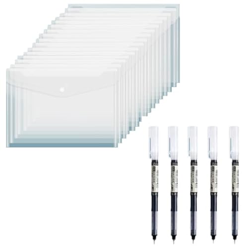 Dokumentenmappe Set mit 15 Transparenten Umschlägen, A4-Format, mit 5 Gelstiften Dokumentenmappe Set mit 15 Transparenten Umschlägen, A4-Format, mit 5 Gelstiften von KRYMXAR