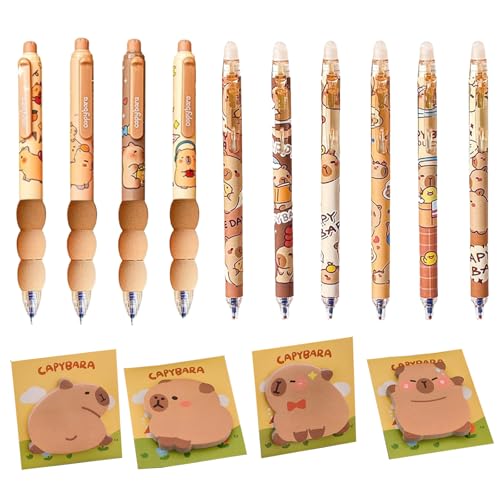KRYMXAR 14 Stück Capybara Schreibwaren Set, Capybara Stifte Und Notizblöcke, Radierbare Kugelschreiber 0,5 Mm, Süße Stifte Für Schule Und Büro von KRYMXAR