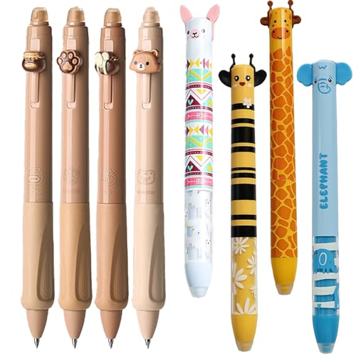 KRYMXAR Niedliche Kugelschreiber-Set mit Tier-Clips, 4 Stück in Beige-Tönen, Bär, Affe, Pfote und Biene Design von KRYMXAR