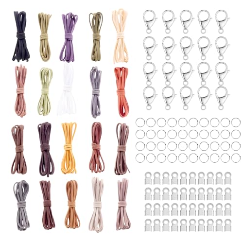 Lederbänder Für Ketten, 20 Farben Wildleder Schnur Mit Zubehör, 1 Meter Lederband Meterware Für Schmuckherstellung, DIY Armbänder Und Halsketten von KRYMXAR