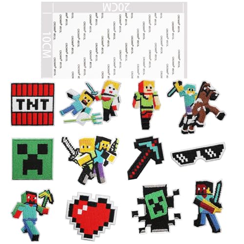 Miner Videospiel-Aufnäher zum Aufbügeln, Sticker Set Für Kinder, 12 Stück Bunte Aufkleber, Party Sticker, DIY Sticker Set Für Kleidung Und Schulmaterial, Kreative Geschenkidee von KRYMXAR